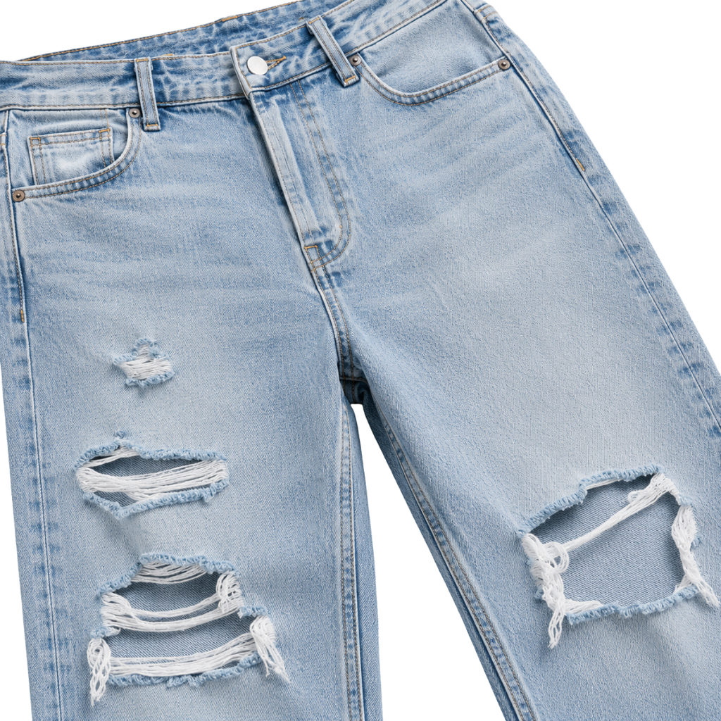 Modern Distressed Relaxed-Fit Jeans – Light Blue | GINBENTLIN