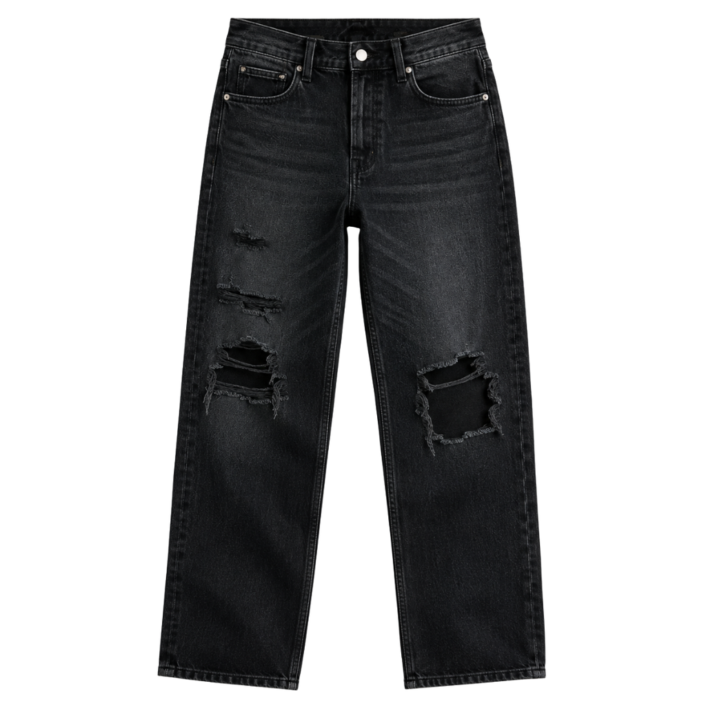 Modern Distressed Relaxed-Fit Jeans – Washed Black | GINBENTLIN