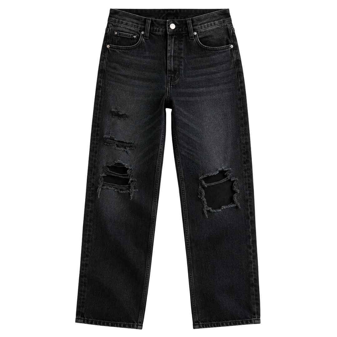 Modern Distressed Relaxed-Fit Jeans – Washed Black | GINBENTLIN
