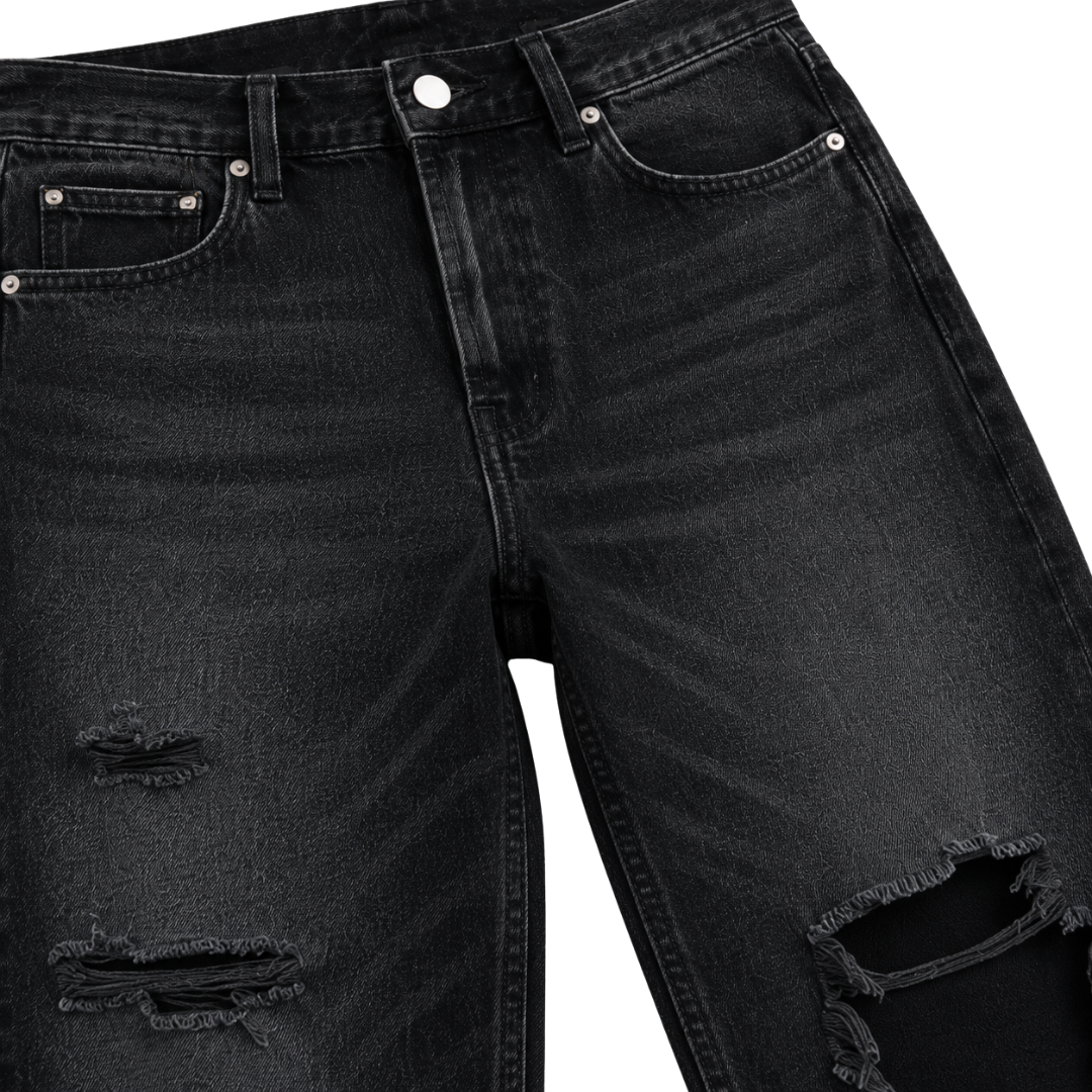 Modern Distressed Relaxed-Fit Jeans – Washed Black | GINBENTLIN