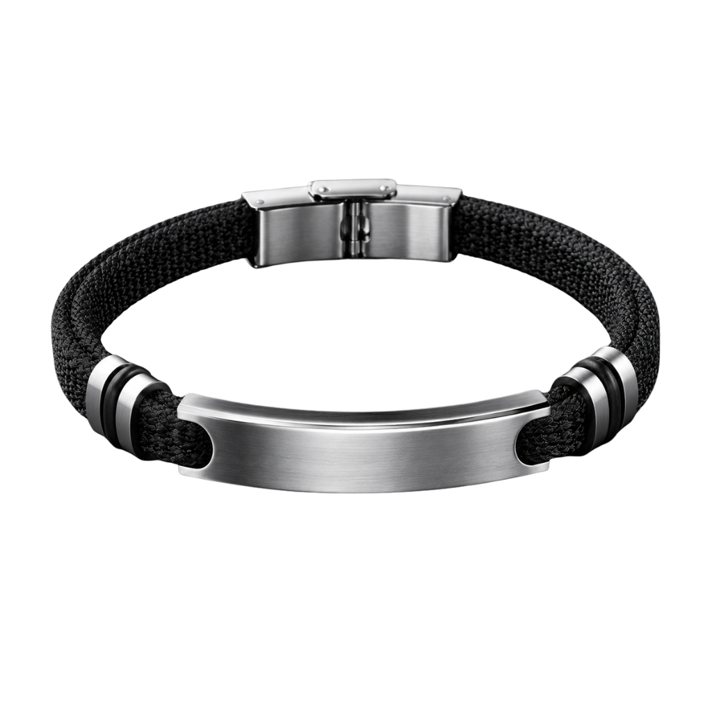 Stainless Steel & Braided Fabric Bracelet – Black | GINBENTLIN