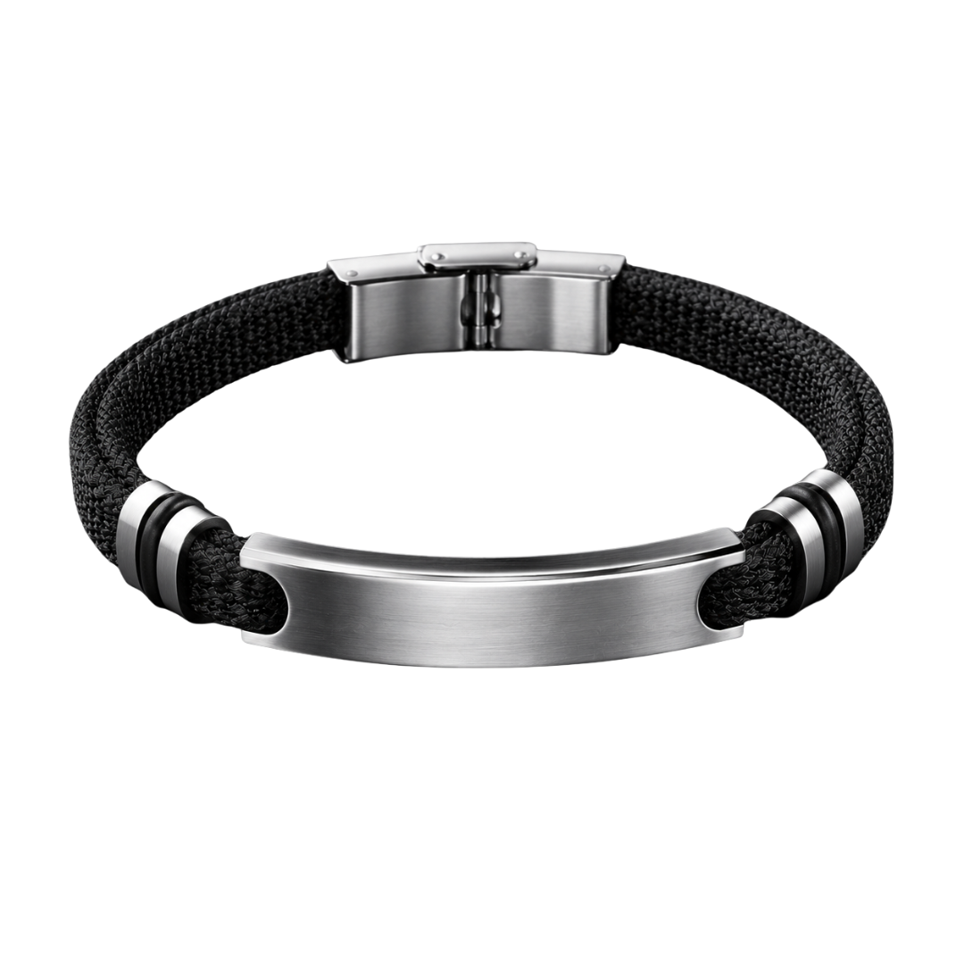 Stainless Steel & Braided Fabric Bracelet – Black | GINBENTLIN