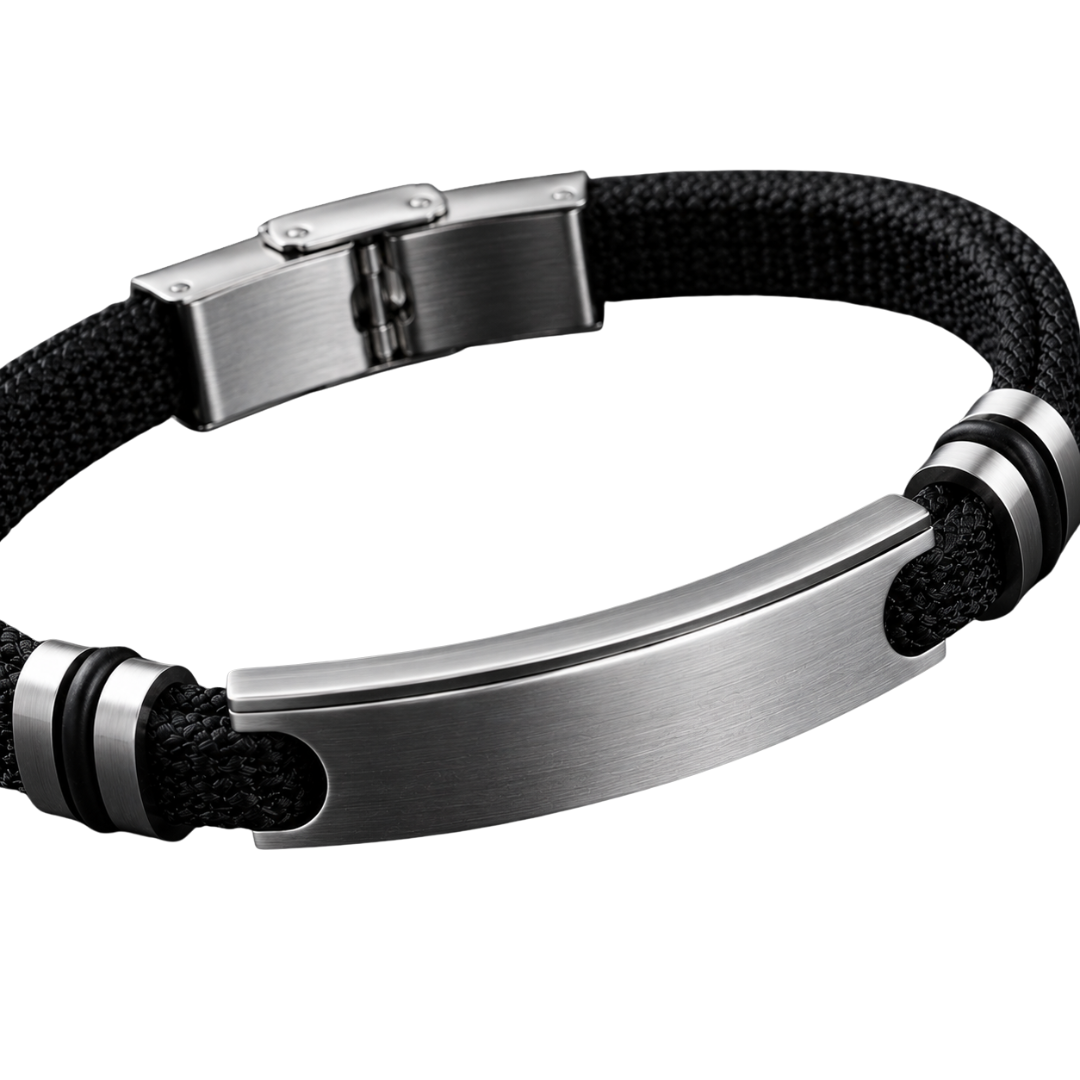 Stainless Steel & Braided Fabric Bracelet – Black | GINBENTLIN