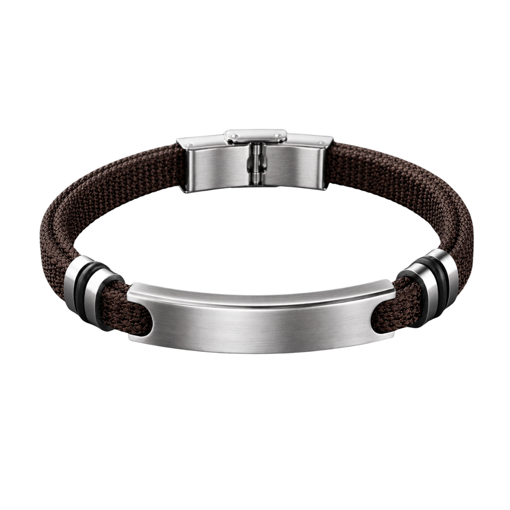 Stainless Steel & Braided Fabric Bracelet – Espresso Brown | GINBENTLIN