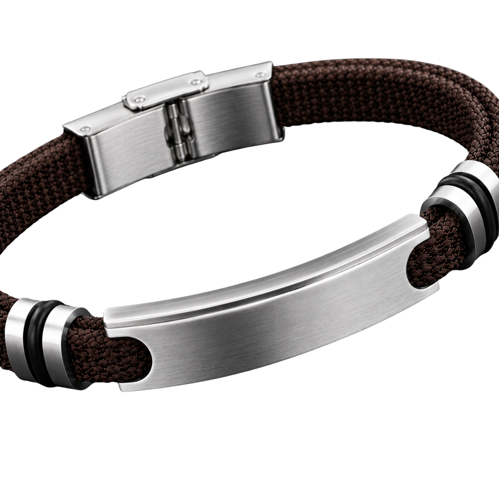 Stainless Steel & Braided Fabric Bracelet – Espresso Brown | GINBENTLIN