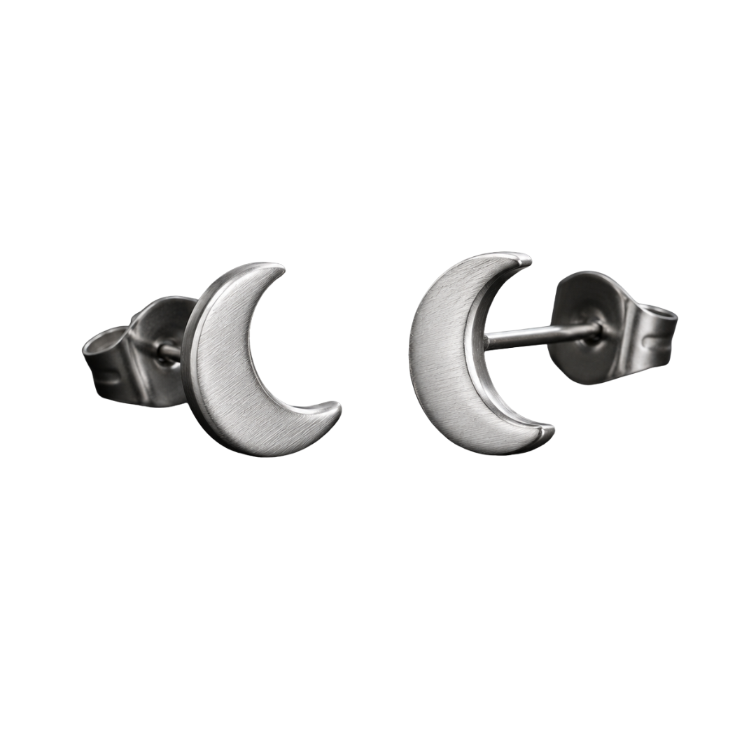 Brushed Stainless Steel Crescent Moon Earrings – Silver | GINBENTLIN