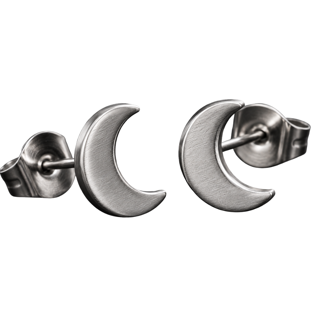 Brushed Stainless Steel Crescent Moon Earrings – Silver | GINBENTLIN
