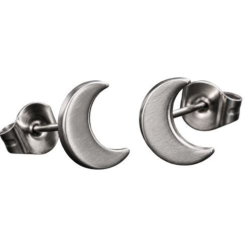 Brushed Stainless Steel Crescent Moon Earrings – Silver | GINBENTLIN