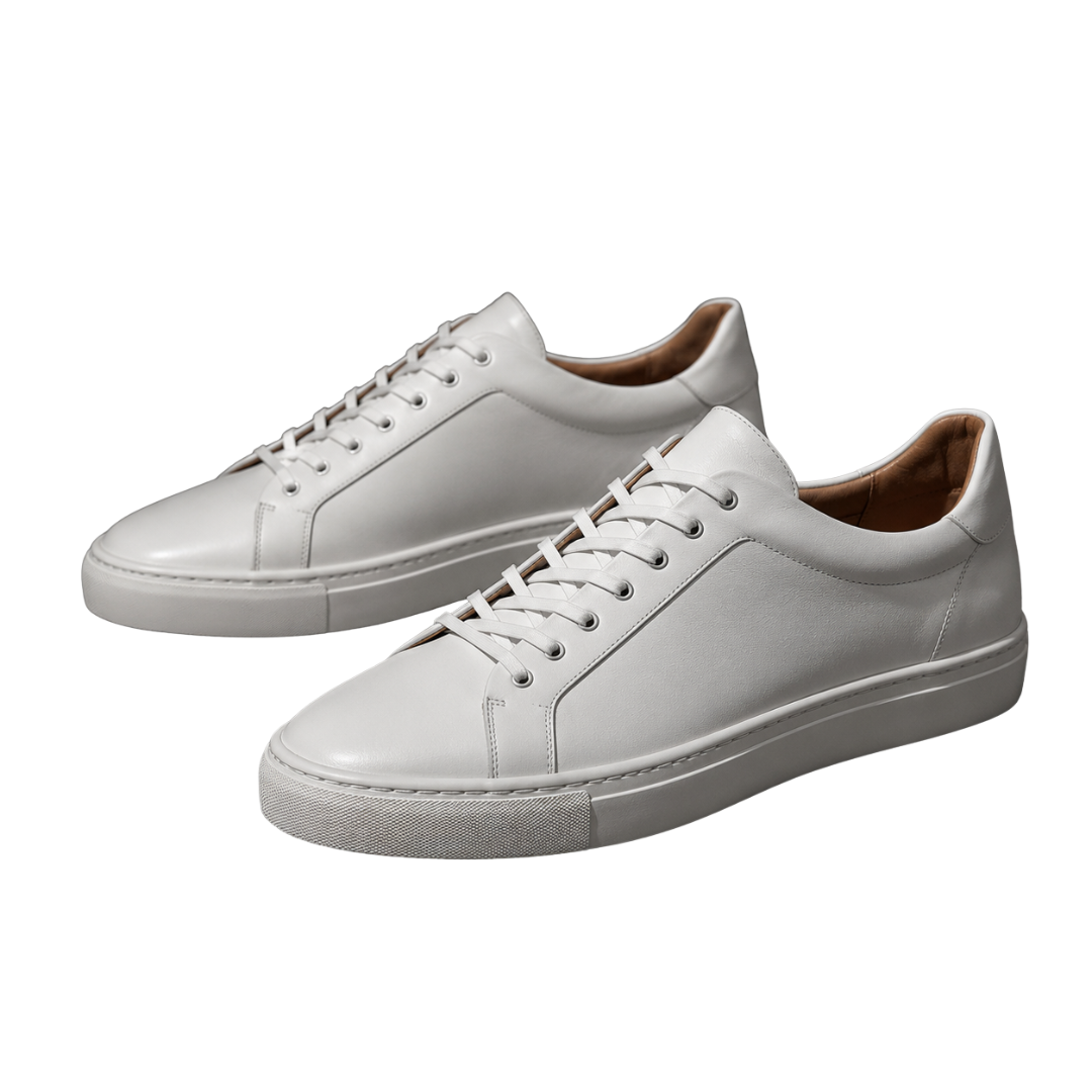 Premium Leather Low-Top Trainers – White | GINBENTLIN