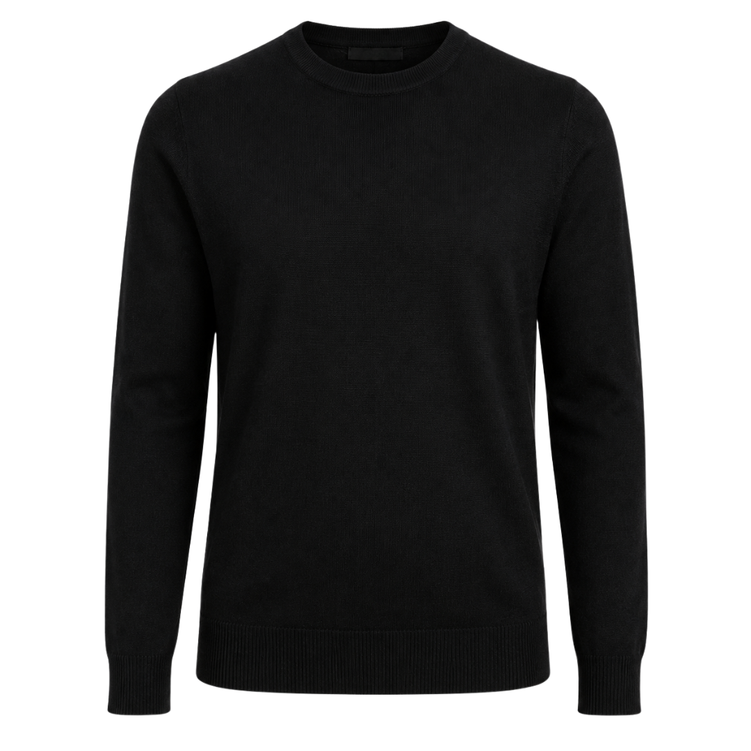 Black Merino Wool Crew-Neck Sweater | GINBENTLIN