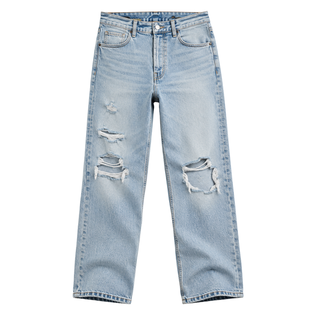 Modern Distressed Relaxed-Fit Jeans – Light Blue | GINBENTLIN